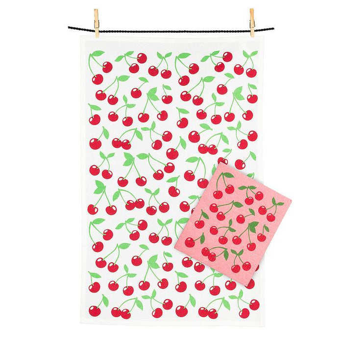 Abbott Tea Towel & Swedish Dishcloth Set, Cherries