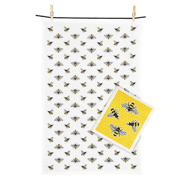 Abbott Tea Towel & Swedish Dishcloth Set, Bees