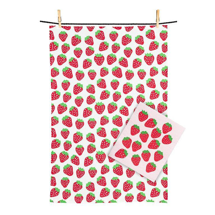 Abbott Tea Towel & Swedish Dishcloth Set, Strawberry