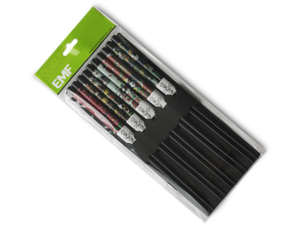 EMF Chopstick Set of 5 Pairs, Black Flower