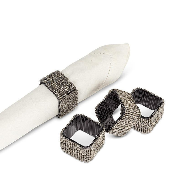 Abbott Square Beaded Napkin Rings Set of 4, Silver