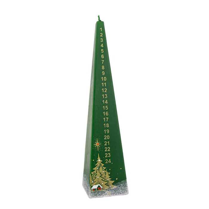 Jakelio Pyramid Green Advent Candle 25cm, Green & Gold