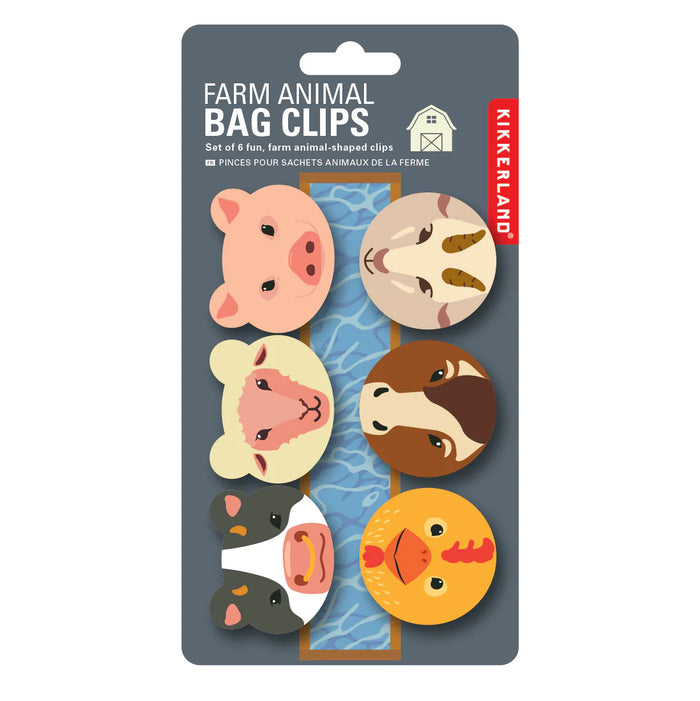 Kikkerland Bag Clips Set of 6, Farm Animals