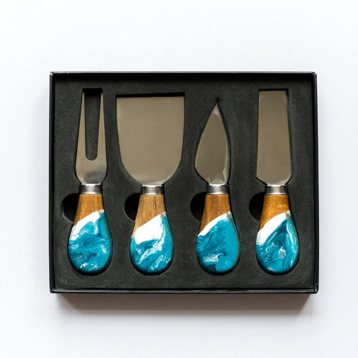 Lynn & Liana Designs Resin Coated Cheese Knife Set of 4, Ocean Vibes