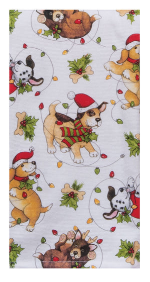 Kay Dee Dual Purpose Terry Tea Towel, Bowie Wowie Christmas Puppy Toss