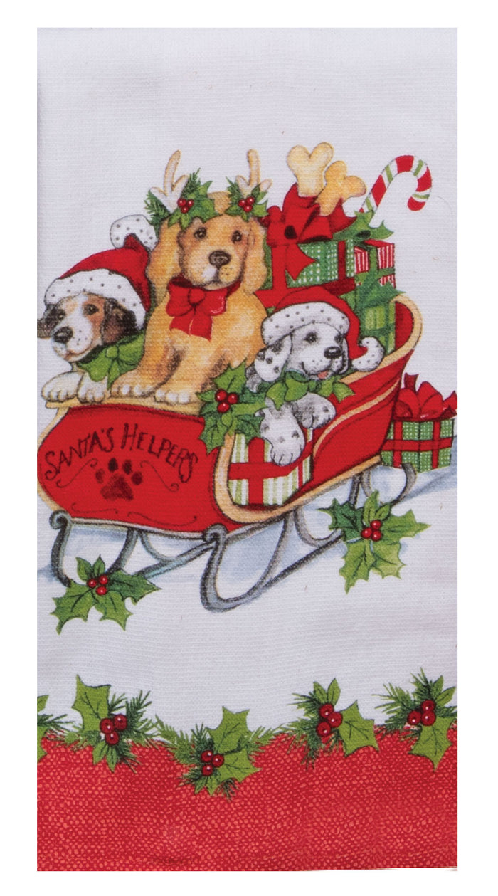 Kay Dee Dual Purpose Terry Tea Towel, Bowie Wowie Christmas Sleigh Ride