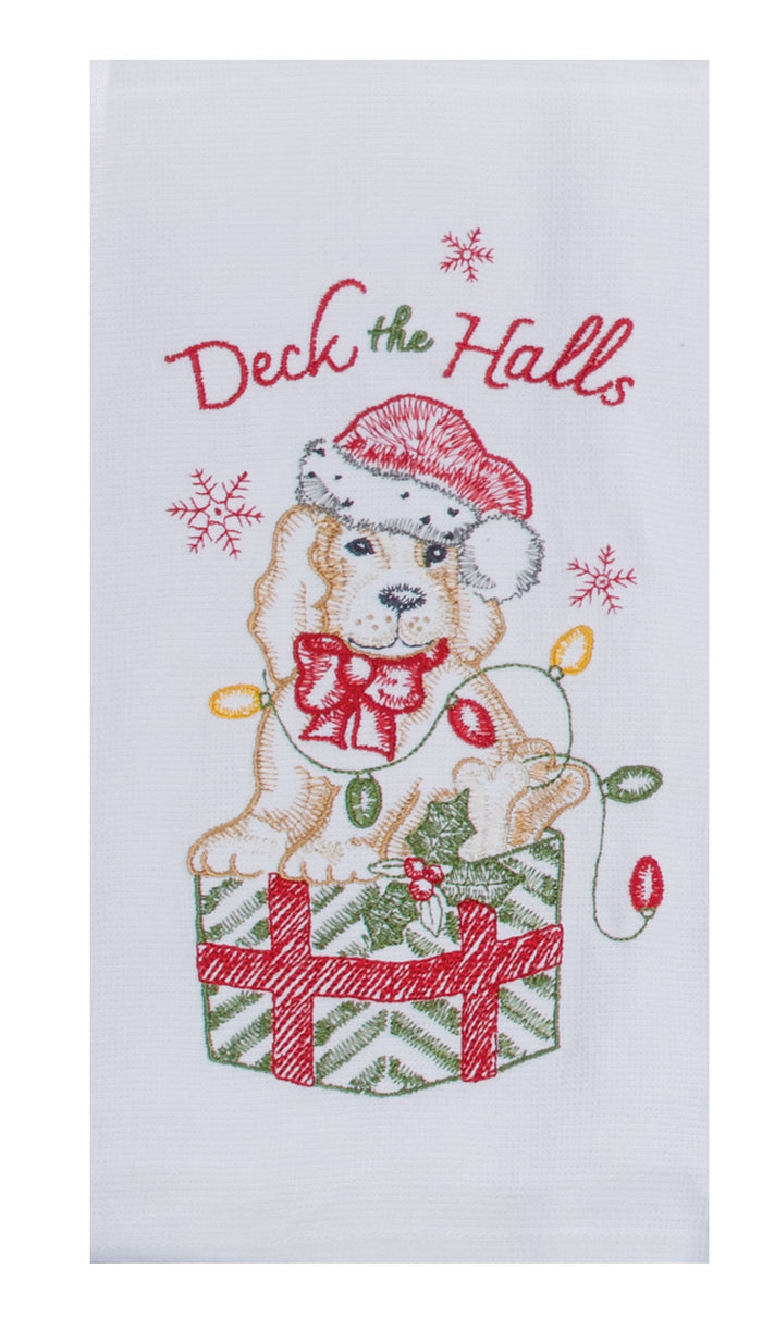 Kay Dee Embroidered Dual Purpose Terry Tea Towel, Bowie Wowie Christmas 'Deck the Halls'