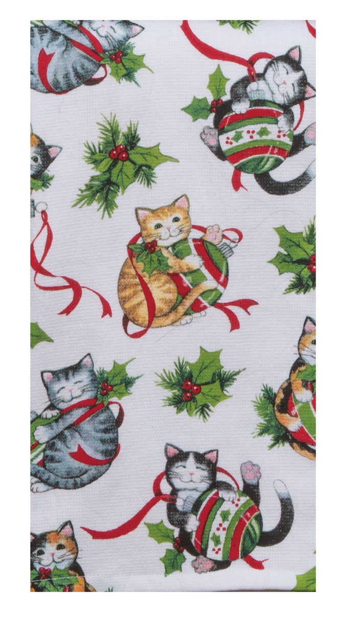 Kay Dee Dual Purpose Terry Tea Towel, Meowy Christmas Cat Toss