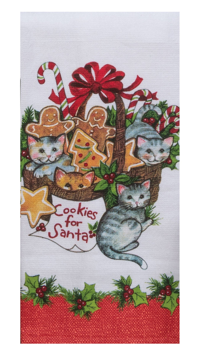 Kay Dee Dual Purpose Terry Tea Towel, Meowy Christmas Basket