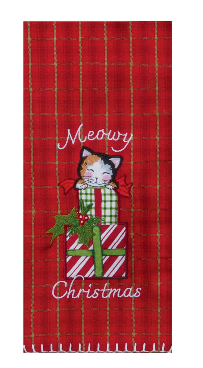 Kay Dee Embroidered Tea Towel, Meowy Christmas