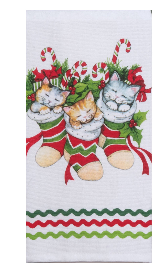 Kay Dee Dual Purpose Terry Tea Towel, Meowy Christmas Stocking