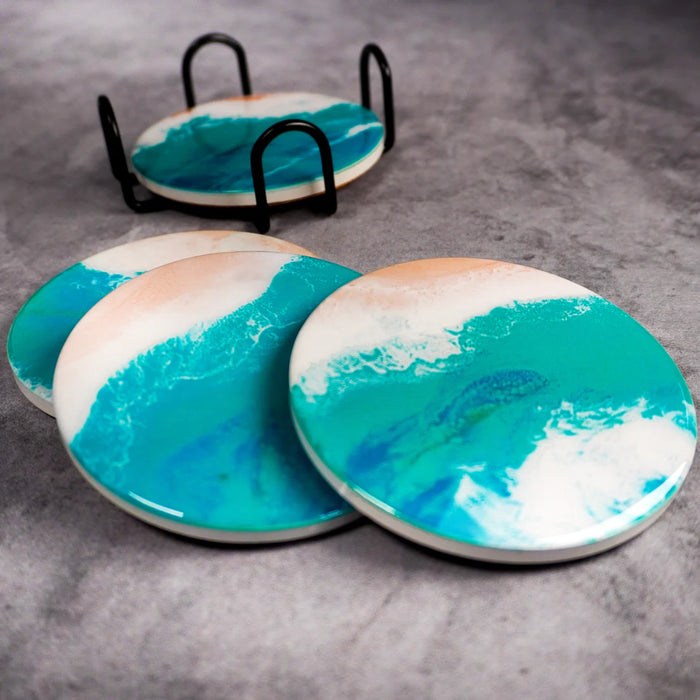 Lynn & Liana Designs Ceramic Resin Coasters Set of 4, Caribbean