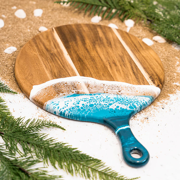 Lynn & Liana Designs Round Cheese Paddle Acacia Board, Ocean Vibes