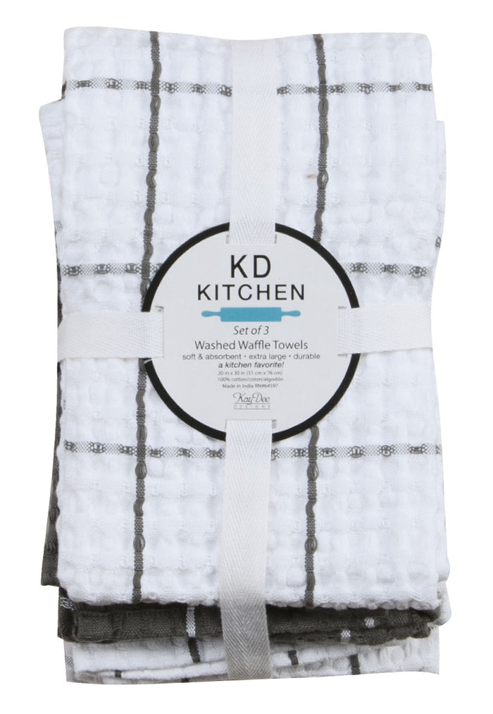 Kay Dee KD Kitchen Waffle Tea Towel Set of 3, Graphite