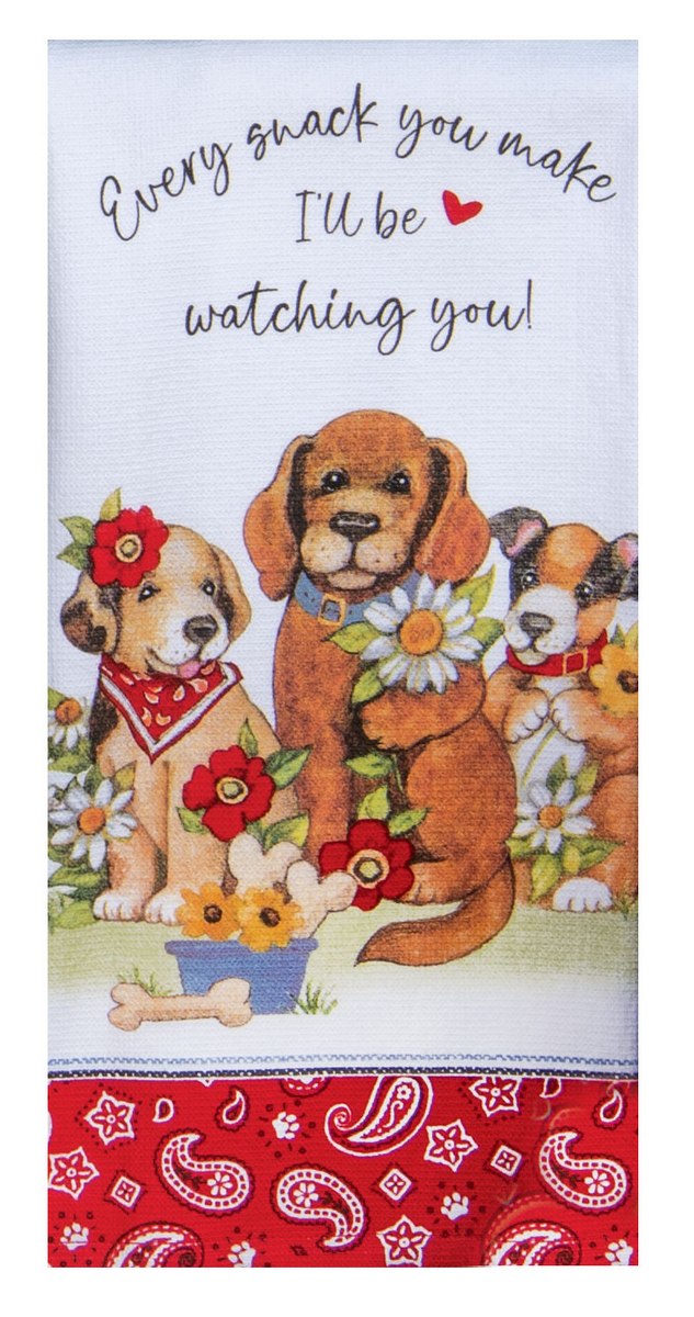 Kay Dee Dual Purpose Terry Tea Towel, Playful Puppies 'Watching You'