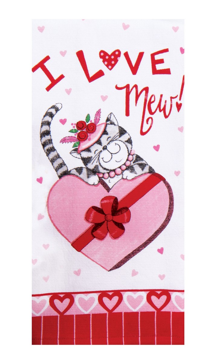 Kay Dee Dual Purpose Terry Tea Towel, Valentine Pet Love Mew