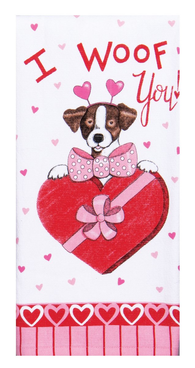 Kay Dee Dual Purpose Terry Tea Towel, Valentine Pet Woof You