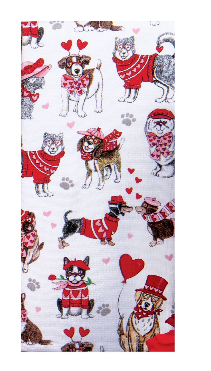 Kay Dee Dual Purpose Terry Tea Towel, Valentine Pet Love Dogs