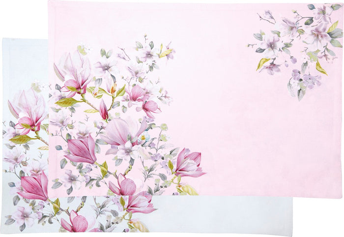 IHR Double-Sided Fabric Placemat, Romantic Magnolia (Rose & Blue)