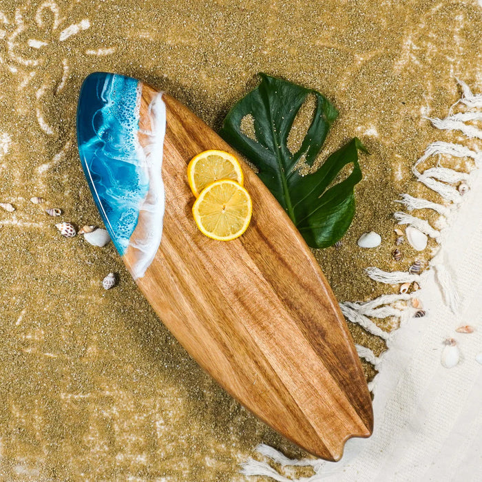 Lynn & Liana Designs Resin-Accented Surfboard Shaped Charcuterie Board, Ocean Vibes