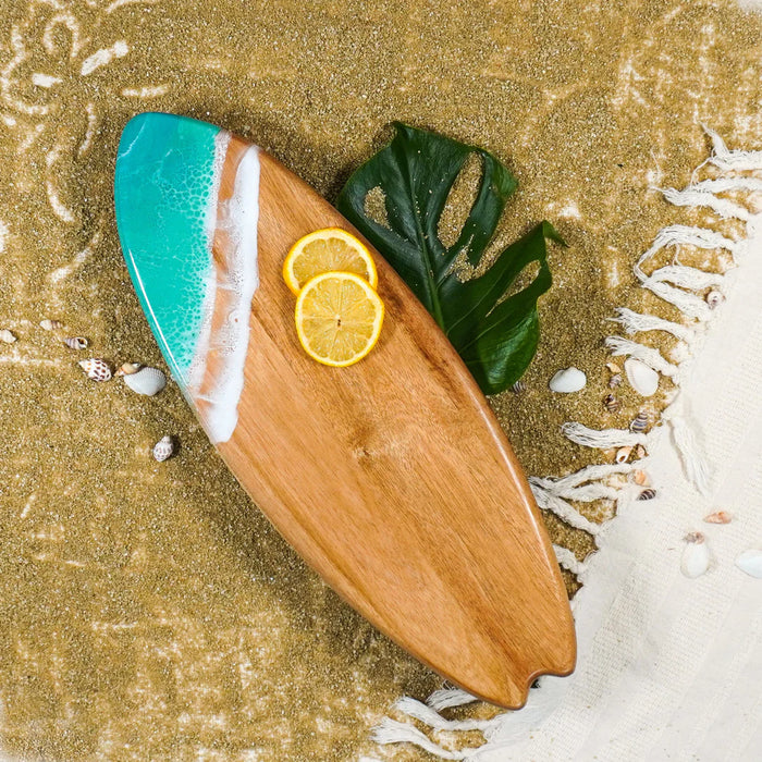 Lynn & Liana Designs Resin-Accented Surfboard Shaped Charcuterie Board, Caribbean