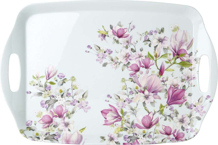 IHR Melamine Serving Tray 18 Inch, Romantic Magnolia Light Blue