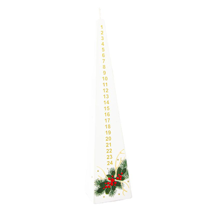 Jakelio Pyramid Green Advent Candle 25cm, White with Green Pine Garland