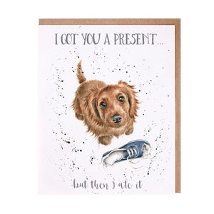 Wrendale Designs Greeting Card, Birthday 'I Got You a Present' Puppy Dog