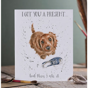 Wrendale Designs Greeting Card, Birthday 'I Got You a Present' Puppy Dog