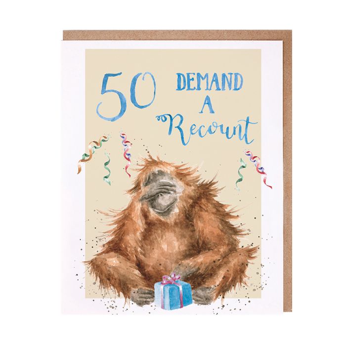 Wrendale Designs Greeting Card, Birthday '50 Demand a Recount' Orangutan