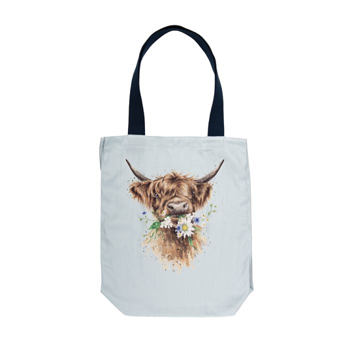 Wrendale Designs Canvas Tote Bag, 'Daisy Coo' Highland Cow