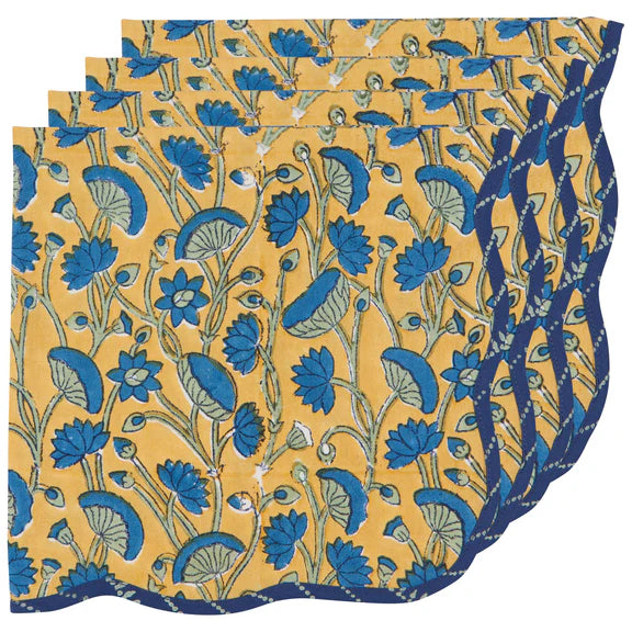 Danica Heirloom Cloth Napkins Set of 4, Fan Flower Block Print