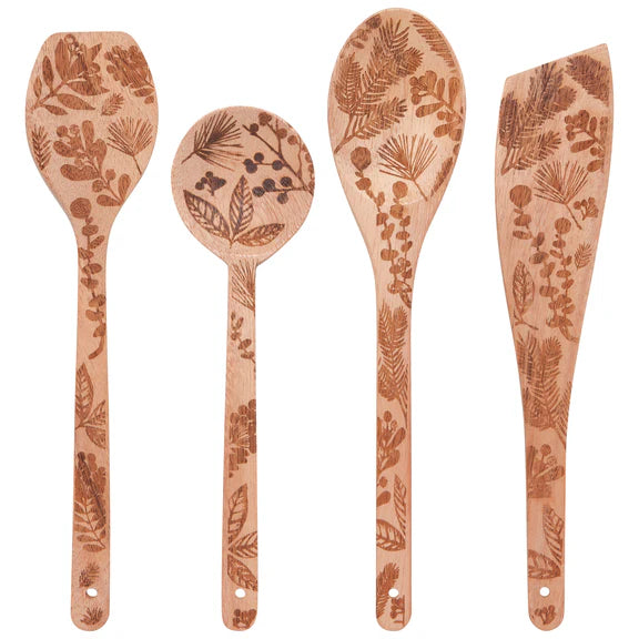 Danica Now Designs Engraved Neem Wood Utensils Set of 4, Winterberry