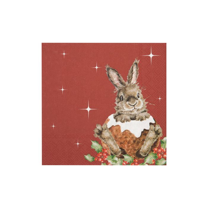 Wrendale Designs Cocktail Paper Napkin, 'Merry Little Christmas' Rabbit