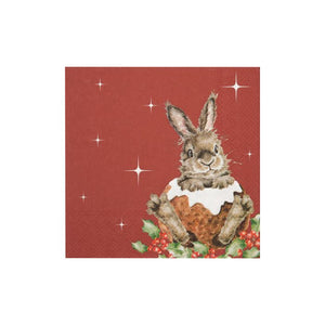 Wrendale Designs Lunch Paper Napkin, 'Merry Little Christmas' Rabbit