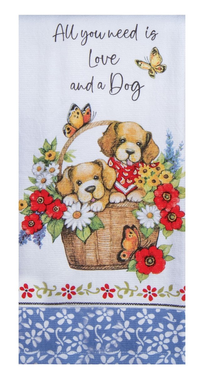 Kay Dee Dual Purpose Terry Tea Towel, Playful Puppies 'Love a Dog'