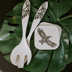 Native Northwest Bamboo Salad Server Set, Soaring Eagle