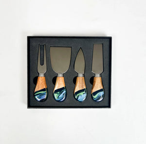 Lynn & Liana Designs Resin Coated Cheese Knife Set of 4, Northern Lights