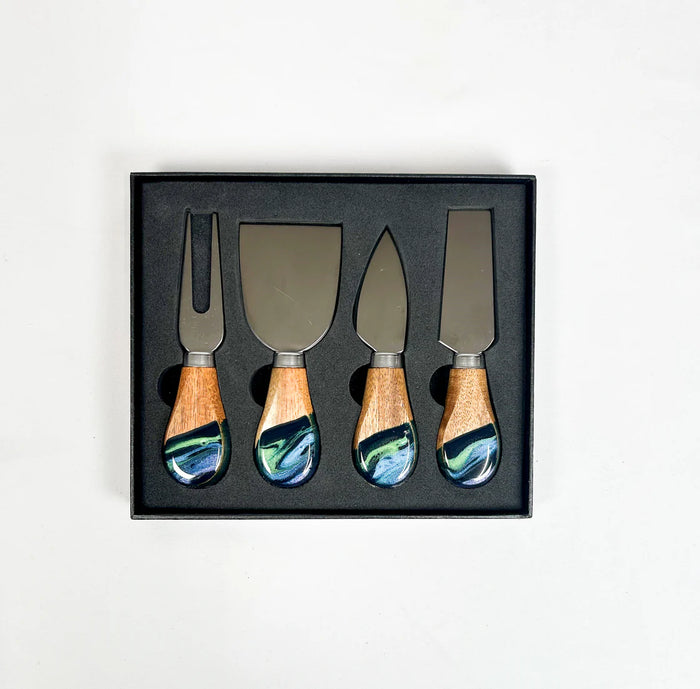 Lynn & Liana Designs Resin Coated Cheese Knife Set of 4, Northern Lights