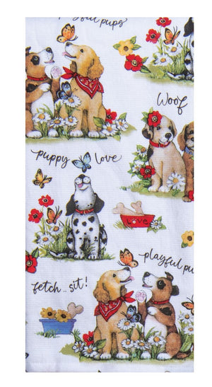 Kay Dee Dual Purpose Terry Tea Towel, Playful Puppies Toss