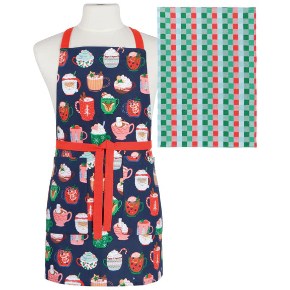 Danica Jubilee Apron Adult Chef & Tea Towel Set, Cozy Cups