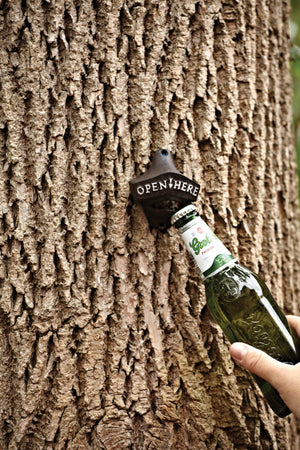 Abbott Wall Mount Bottle Opener, "Open Here"