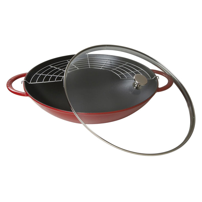 STAUB Wok with Glass Lid 37 cm | 14.5 Inch, Cherry